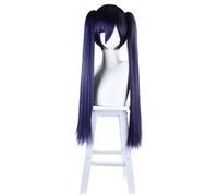 Anime Cosplay Wig for Genshin Impact Astrologist Mona Megistus, Women with Twin Ponytails Bangs Hair Modeling Party Dress Up Wig, Heat Resistant Synthetic Hair + Free Wig Cap