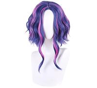 Anime Cosplay Wig for Purple Short Wavy Curly Hair Synthetic Fabric for Adult Women Halloween Chirstmas Role Cosplay