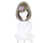 Anime Cosplay Wig for Tang Keke Brown Mixed Purple Short Curly Heat Resistant Hair Halloween Costume Party