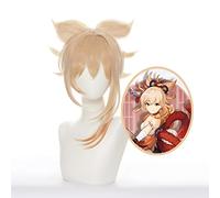 Anime Cosplay Wig, Genshin Impact Wig, with two Wig Caps, for Halloween, Party & etc. (Yoimiya Cosplay)