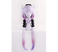 Anime Cosplay Wig Long Purple White Mixed Gradient Synthetic Wigs + 6 Balls + Horn + Cord