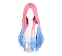 Anime Cosplay Wig Pink Mix Blue Hair Wig Long Straight Wig Middle Part Wig Heat Resistant Wig Halloween Costume Party Wig