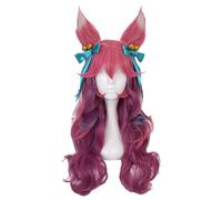 Anime Cosplay Wig Spirit Blossom Ahri With Ears Purple Red Long Halloween Costume Cosplay Wig,For Christmas Carnival Party(Color:a)