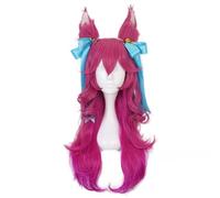 Anime Cosplay Wig Spirit Blossom Ahri With Ears Purple Red Long Halloween Costume Cosplay Wig,For Christmas Carnival Party(Color:b)