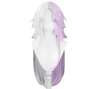 Anime Cosplay Wig White and Purple Hair Layered Wig with Bangs Heat Resistant Synthetic Hair Halloween Party Cosplay Costume Wigs (WHI PUR)