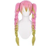 Anime cosplay wigs Demon Slayer Kanroji Mitsuri twist braid green cherry pink wig cosplay party wigs+ Wig Cap