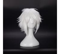 Anime Cosplay Wigs for Tokyo Ghoul Juzo Suzuya Juuzou Short Pure White Heat Resistant Synthetic Hair with 5 Red Hairpin