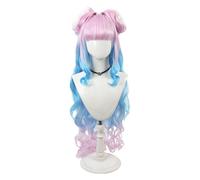 Anime Cosplay Wigs for Women Pink Blue Gradient Long Wavy Wig with Hair Bun Halloween Costume Wigs Cosplayer Synthetic Hair Wig