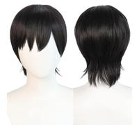 Anime Cosplay Yoshida Hirofumi Wig, Boy Black Short Hair Wigs for Halloween Carnival Costume Party Accesorios
