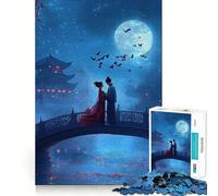 Anime Couple Moonlight 1000 Piece Jigsaw Puzzles for Teenagers Recall Fun Play Tight Interlock No Gaps Family Fun Night Activity (38x26cm)