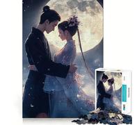 Anime Couple Moonlight Adults 1000 Pieces Puzzle Mental Fun Game Advanced Laser Cutting Tech Amusing Challenge for Waiting Time (38x26cm)