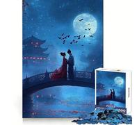 Anime Couple Moonlight for Adults 1000 Piece Jigsaw Puzzle Sharp Recall Calm Recreation Uniform Cut Festive Present (38x52cm)