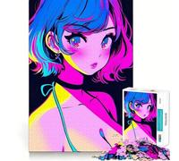 Anime Cute Girl Summer Jigsaw Puzzles 1000 Mental Focus Game Precision Cut Smooth Edges Meaningful Connection Building Game (38x26cm)
