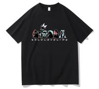 Anime Cute Solo Leveling T-Shirt O-Neck Short Sleeve Shirts Merch Men Short Sleeve Women Funny Tee (Black,3XL)