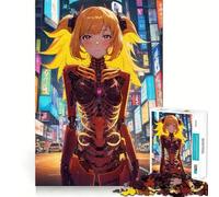 Anime Cybernetic Girl Jigsaw Puzzles 1000 Mental Focus Game No Gap Tight Fitting Design Interactive Brain Challenge for Home (50x75cm)