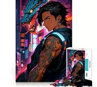 Anime Cyberpunk Cyborg Boy Adults 1000 Piece Jigsaw Puzzle Memory Fun Game Clean Cut Sturdy Components Unique Gift for Stress Relief (38x26cm)