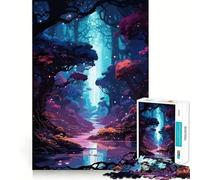 Anime Dark Forest River Jigsaw Puzzle1000 Pieces Mind Train Fun Clean Cut Sturdy Components Captivating Leisure for Cozy Indoors (50x75cm)