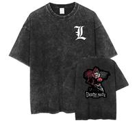 Anime Death Note T-Shirt Men's Street Retro Washed T-Shirt Oversized Short Sleeve T-Shirt Ryuk Tee Shirt Yagami Light Tops