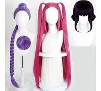 Anime Dem Huntr Cosplay Wigs for Girls，Ruumi Miira Zooey Braided Halloween Costume Hair Accessory,long Straight Wig with Bangs Women Pink Purple Hair Adults (Zoey)