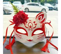 Anime Demon Fox Mask, Hand-painted Japanese Half Face Flower Mask, Masquerade Festival Ball Kabuki Kitsune Cosplay Prop