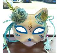 Anime Demon Fox Mask, Hand-painted Japanese Half Face Flower Mask, Masquerade Festival Ball Kabuki Kitsune Cosplay Prop
