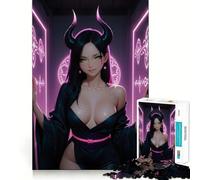 Anime Demon Girl in Neon Jigsaw for Teenagers 1000 Pieces Memory Fun Game Smooth Burr Free Surface Birthday Gift Brain Teaser Toy (38x26cm)