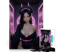 Anime Demon Girl in Neon Jigsaw Puzzles for Adults 1000 Think Boost Game Precise Interlock Structure Easy to Learn Family Enjoyment (38x52cm)