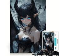 Anime Demon Girl with Blue Eyes 1000 Piece Puzzle For Adults Mind Skill Play Laser Cut for Flawless Fit Rewarding Activity for Rainy Days (38x26cm)