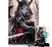 Anime Demon Girl with Sword Adults Puzzles 1000 Piece Jigsaws Recall Skill Fun High Precision Die Cut Easy to Learn Family Enjoyment (38x26cm)