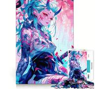 Anime Demon Girl with Sword Jigsaw 1000 Pieces for Teenagers Mind Boost Fun Zero Gap Captivating Leisure for Cozy Indoors (38x26cm)