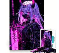 Anime Demon Girl with Sword Jigsaw for Teenagers 1000 Pieces Mind Boost Fun Clean Cut Sturdy Components Heartwarming Gathering Activity (38x52cm)