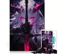 Anime Demon Girl with Sword Jigsaw Puzzle 1000 Pieces Cognitive Fun Play High Precision Die Cut Unique Gift for Stress Relief (38x26cm)