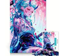 Anime Demon Girl with Sword Jigsaw Puzzle1000 Pieces Mind Train Fun Clean Cut Sturdy Components Captivating Leisure for Cozy Indoors (50x75cm)