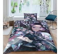 Anime Demon Slaye 3D Printed Comforter Set ,Custom Kochou Shinobu Cartoon Bedding Set for Boys,Kids,Girls Room Decor,Customized Duvet Set,2 Pieces,1 Quilt with 1 Pillowcases Single(135x200cm)