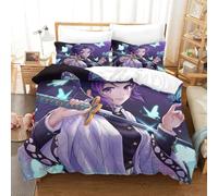 Anime Demon Slaye Comforter Covers for Boys Girls Quilt Cover Duvet Cover 3D Print Kochou Shinobu Cartoon Bedding Set Soft Microfiber with Zipper Closure with Pillow Cases 3 Pieces Double(200x200cm)