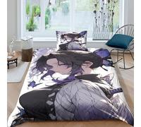 Anime Demon Slaye Comforter Covers for Boys Girls Quilt Cover Duvet Cover 3D Print Kochou Shinobu Cartoon Bedding Set Soft Microfiber with Zipper Closure with Pillow Cases 2 Pieces Single(135x200cm)