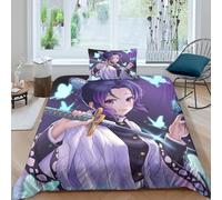 Anime Demon Slaye Comforter Set,Quilt Set Soft Microfiber Bedding Set for Kids Girls Boys Teens Room Decor,Kochou Shinobu Cartoon Adult Duvet Insert,1 Pillowcase for All Season Single(135x200cm)