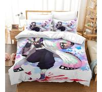 Anime Demon Slaye Customised Duvet Cover Set Breathable Soft Polyester 3D Printed Kochou Shinobu Cartoon Bedding Set for All Seasons Personalised Fade Resistant Machine Washable Single(140x200cm)
