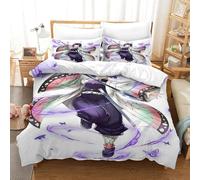 Anime Demon Slaye Duvet Cover Set Bedding Set 3 Pcs for Kids Boys Girls Modern Fashion Design Comforter Cover Microfiber Kochou Shinobu Cartoon Bedspread Cover with 2 Pillow Cases Single(140x200cm)