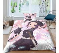 Anime Demon Slaye for Teens And Adults 3D Print Kochou Shinobu Cartoon Comforter Covers Quilt Cover Duvet Cover Soft Microfiber Bedding Set with Zipper Closure with Pillow Cases 2pcs Single(135x200cm)