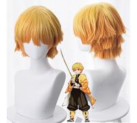 Anime Demon Slayer Cosplay Agatsuma Zenitsu Wig Kimetsu no Yaiba Cosplay Short Wig Heat Resistant Hair Women Men Wigs Halloween