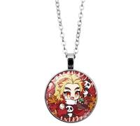 Anime Demon Slayer Cosplay Necklace Rengoku Kyoujurou Jewellery Stainless Steel Pendant Anime Character Accessories Party Dress Up Props Gifts for Men Women Kids Manga Fans