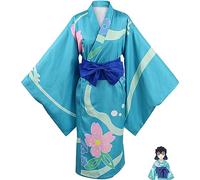 Anime Demon Slayer Tanjirou Kamado Nezuko Cosplay Kimono Outfit, Kimetsu No Yaiba Agatsuma Zenitsu Full Set Halloween Christmas Party Clothes,Blue,M