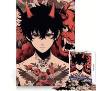 Anime Demon Tattoo Artwork Jigsaw 1000 Pieces for Teenagers Analytical Skill Serene Escape Tight Join Holiday Present (50x75cm)