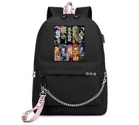Anime Demon Theme Slayer Backpack with USB Charging Port Classic School Bags with keychain Casual Daypacks for Teens Girls Women Students