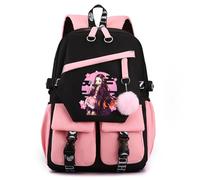 Anime Demon Theme Slayer Backpack with USB Charging Port Fashion Casual Daypack Tanjiro School Bag for Teens Girls Women Students with Kawaii Pendant