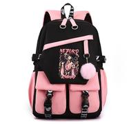 Anime Demon Theme Slayer Backpack with USB Charging Port Fashion Casual Daypack Tanjiro School Bag for Teens Girls Women Students with Kawaii Pendant
