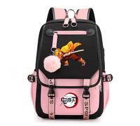 Anime Demon Theme Slayer Backpack with USB Charging Port Laptop Daypacks Nezuko School Bag with Kawaii Pendant for Teens Girls Women Students