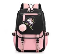 Anime Demon Theme Slayer Backpack with USB Charging Port Laptop Daypacks Nezuko School Bag with Kawaii Pendant for Teens Girls Women Students