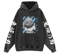 Anime Design Washable Hoodie, Japanese Style Pattern, Loose Fit, Side Seam Pockets, Black, Unisex (Black 4,M)
